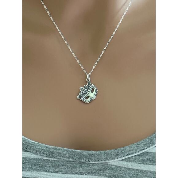 Sterling Silver Mardi Gras Mask with Feathers Necklace - Picture 3 of 5